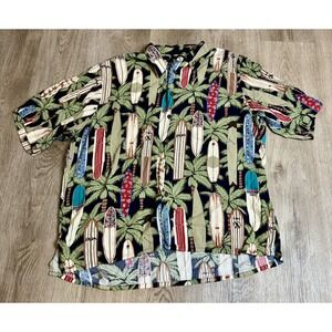 Reyn Spooner Hawaiian Shirt Mens Surfboard Palm Tree Camp Button Up Large